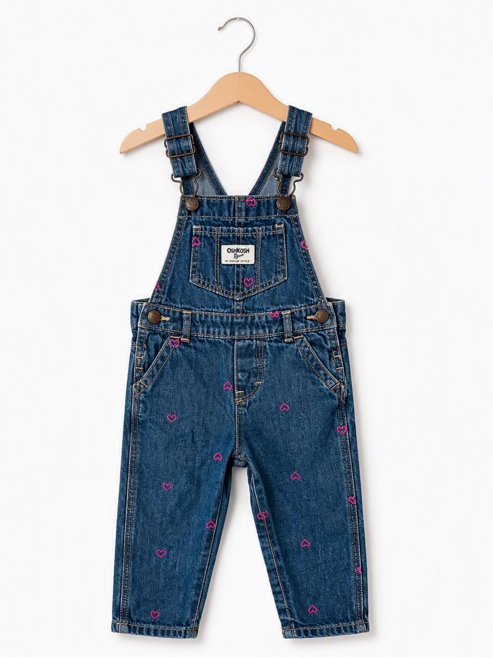 Vintage OshKosh B'gosh Denim Overalls All Over Pink Embroidered Hearts Retro